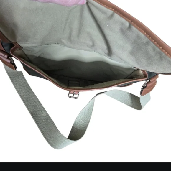 VTG Diane Von Furstenberg Green Tan Military Field Messenger Bag - Picture 3 of 12